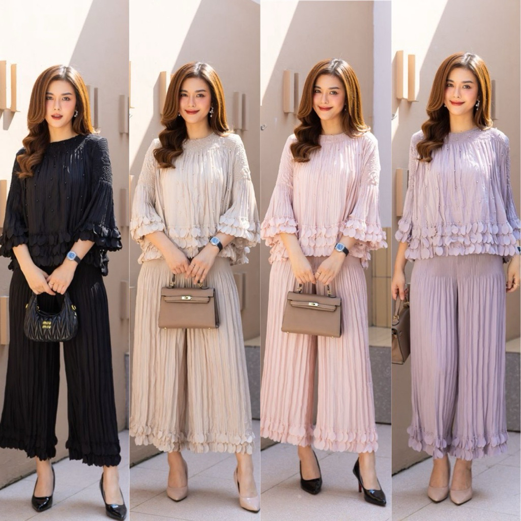 ชุดเซ็ทผ้าอัดพลีทเนื้อดีเกรดพรีเมี่ยมดีไซน์เก๋ไซด์ใหญ่ใส่สบายค่ะ