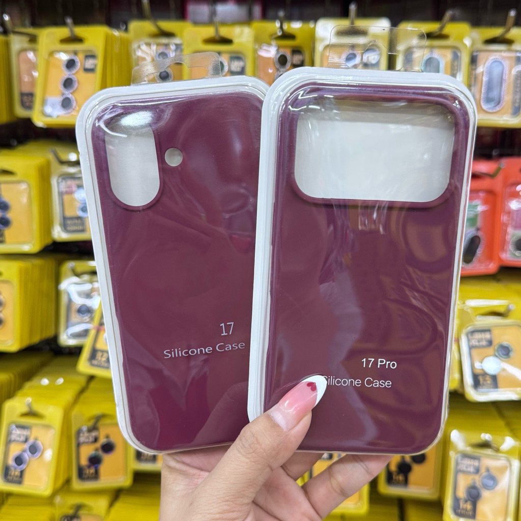 Silicone เคสสีRed Wine สีแดงไวน์ กำมะยี่โลโก้ สำหรับรุ่นไอโฟน17ProMax 17Air 17pro 11/12/13/14/15/16promax