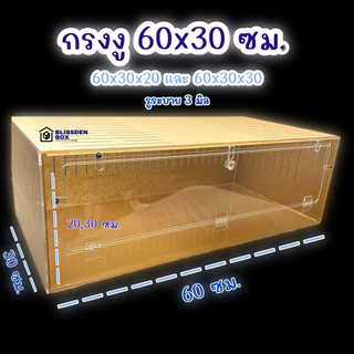 กรงอะคริลิค 60x30 ซม. รูระบาย 3 มม. กรงงู กรงสัตว์เลื้อยคลาน (1 กรงต่อ 1 คำสั่งซื้อ)