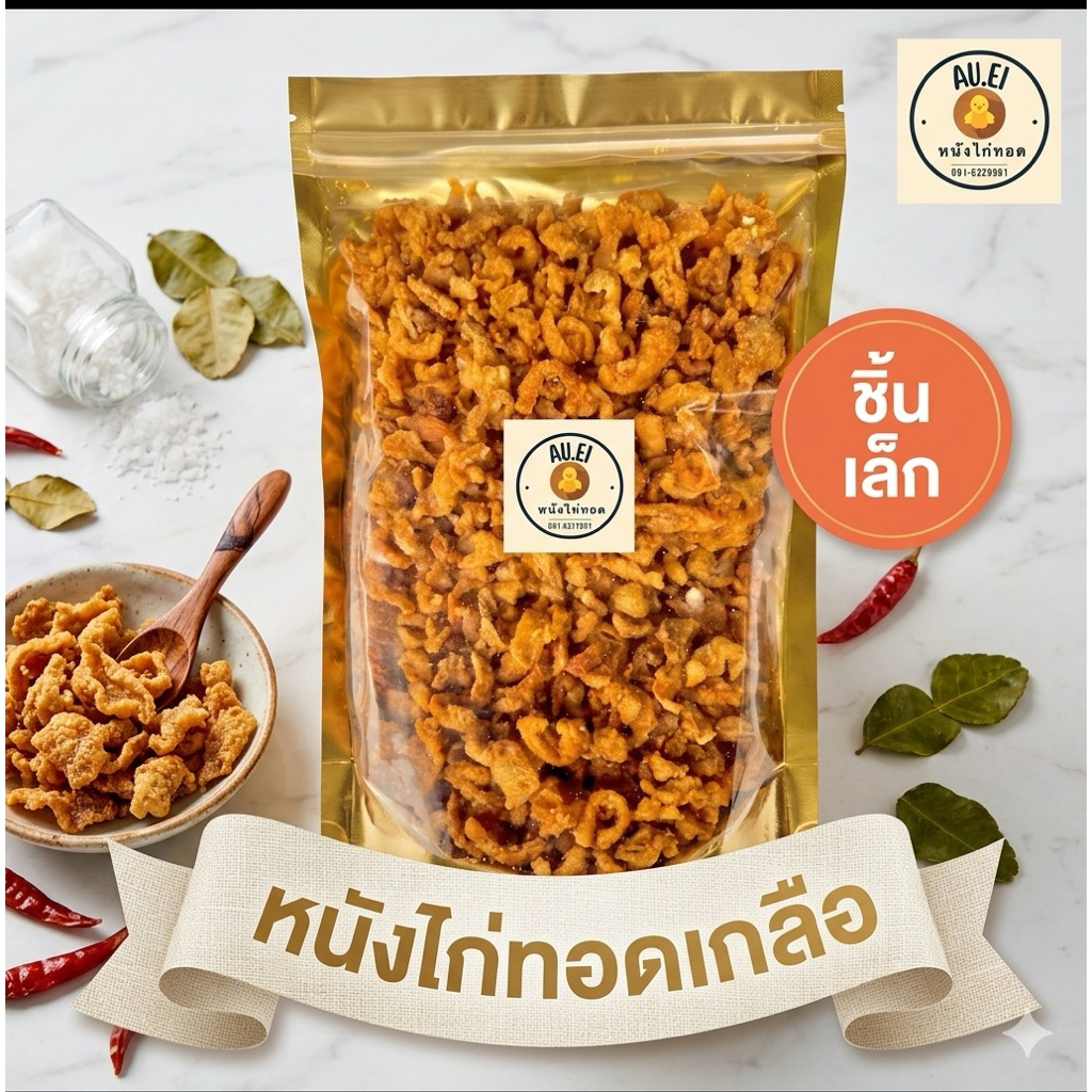 🔥หนังไก่ชิ้นเล็กทอดกรอบไร้มัน ทำน้ำพริกได้ (กากหนังไก่)🔥พร้อมส่ง💥