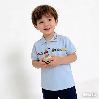 MC233 เสื้อโปโลเด็กผู้ชาย ปักรถการ์ตูน เสื้อยืดคอปกเด็ก ใส่เที่ยว ใส่ออกงาน