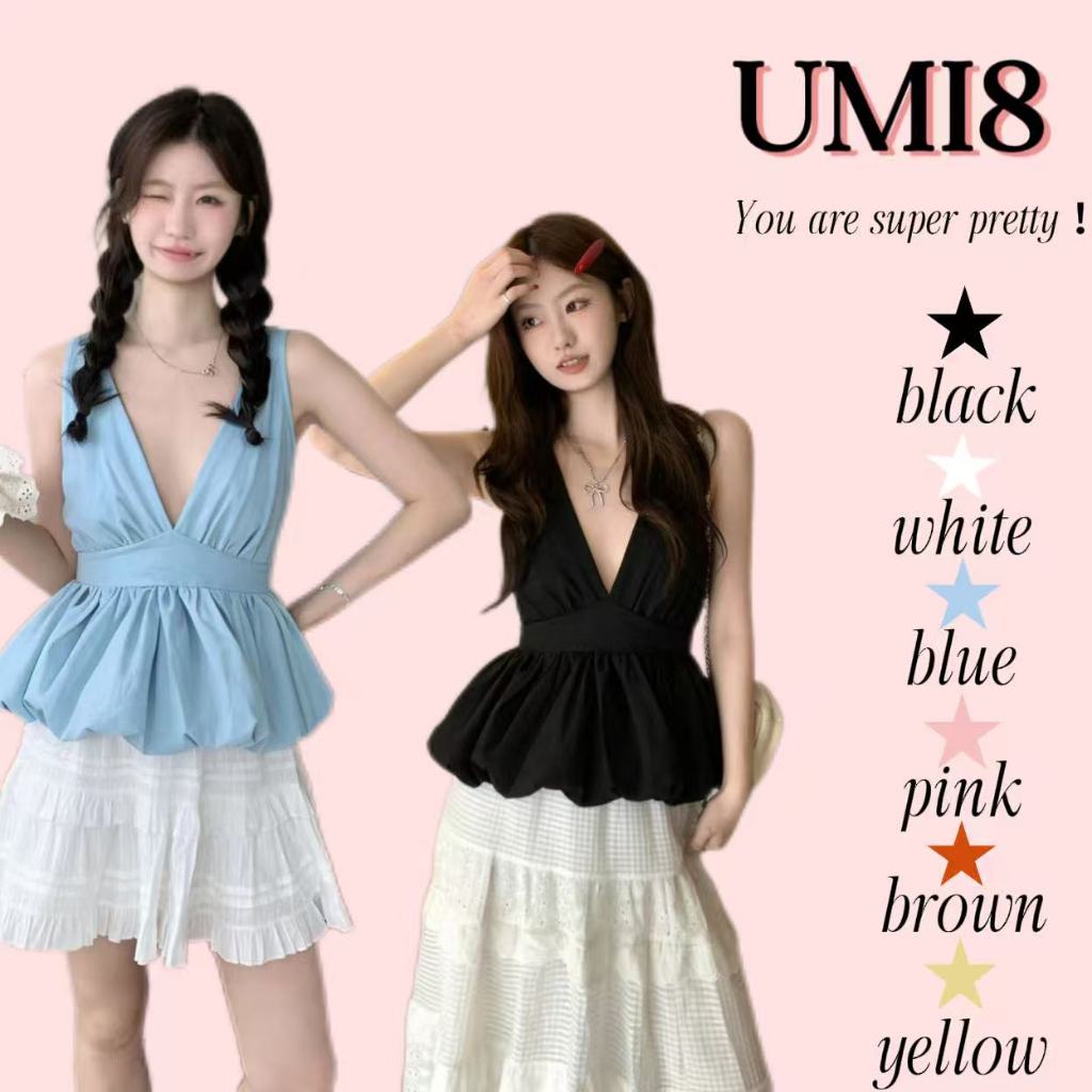 UMI8💝【ในสต็อก】💝 เสื้อสายเดี่ยวคอวีผูกหลัง ทรงเข้ารูป กระชับเอว ทรงดอกทิวลิป สำหรับผู้หญิง