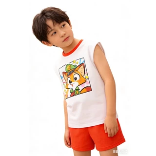 MC230 ชุดเด็กแฟชั่น 2 ชิ้น เสื้อกล้ามแขนกุดลายการ์ตูน + กางเกงขาสั้น