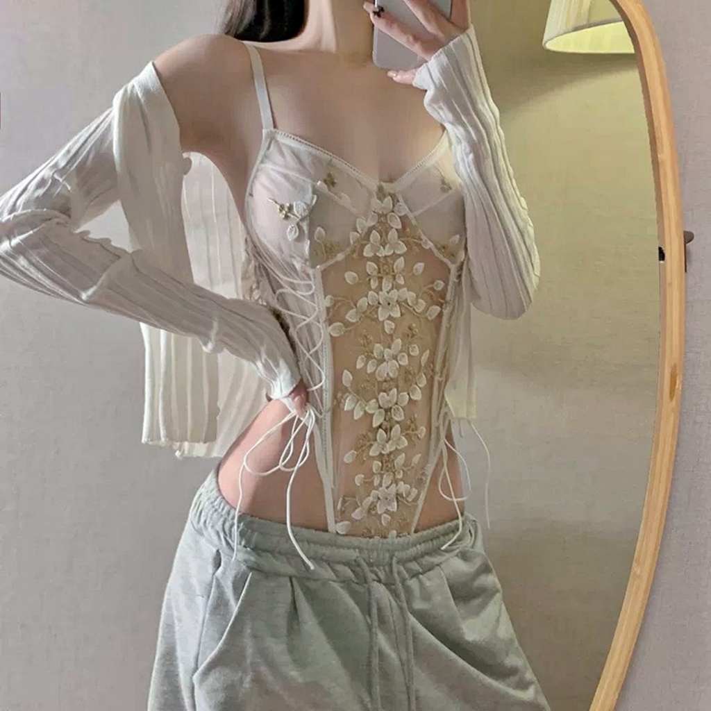 พร้อมส่ง🌼บอดี้สูทลูกไม้ซีทรูตาข่ายสไตล์ชุดว่ายน้ำละมุนใส่นอนเที่ยวชิคๆเก๋ๆเว้าหลังมีสายปรับระดับได้
