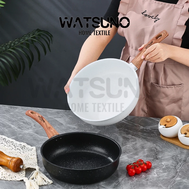 Watsuno.กระทะทอด กระทะผัด และหม้อเคลือบสารกันติด ทำความสะอาดง่าย ใช้งานได้กับเตาทุกประเภท