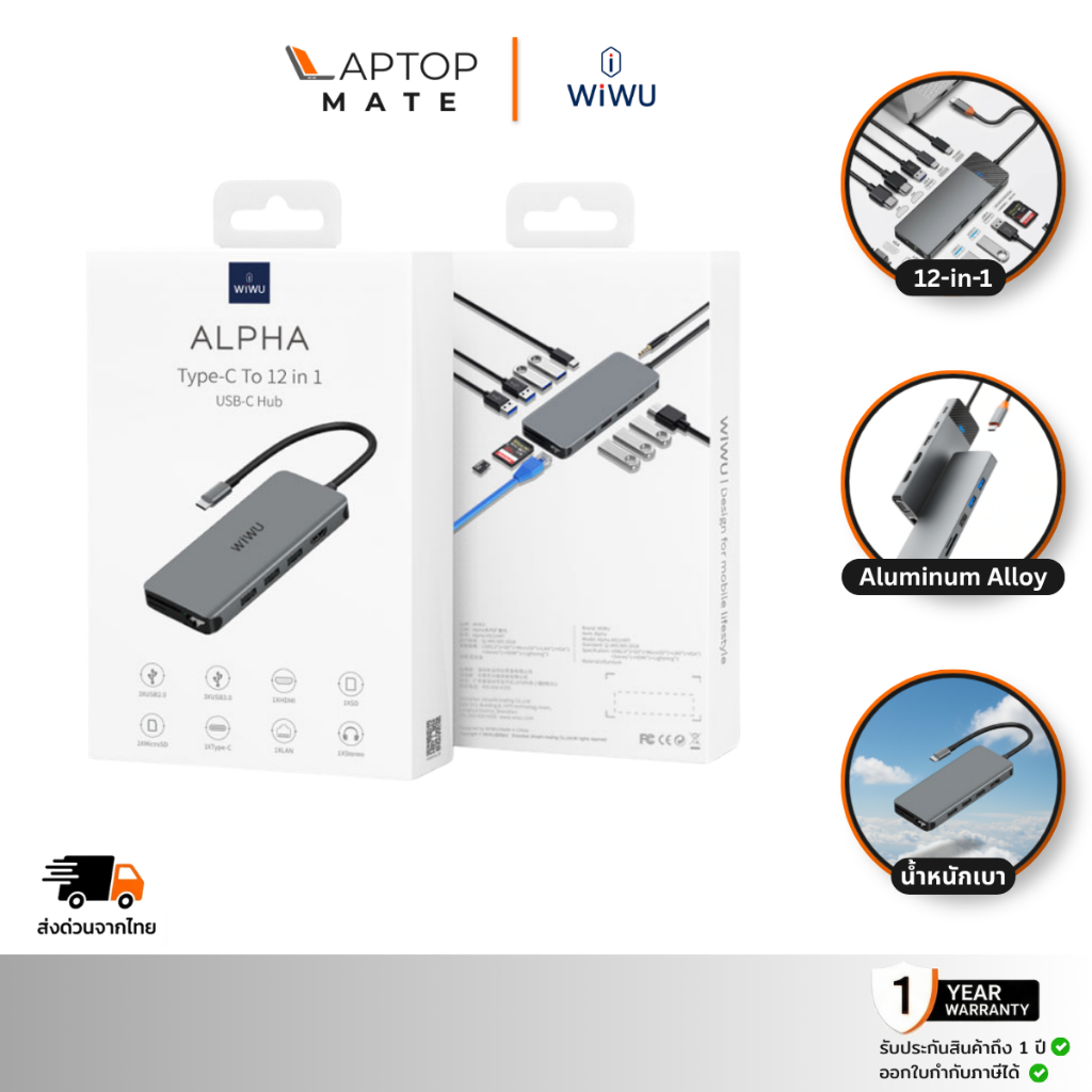 WiWU Alpha  Type C Hub Laptop Adapter USB C To USB 3.0 HDMI VGA Lan Card Reader Notebook Dongle