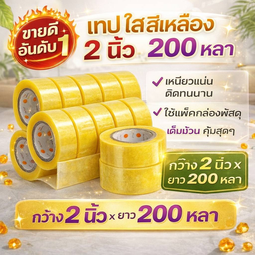 🚛 พร้อมส่ง 🚛  เทปใส เทปใสปิดกล่องพัสดุ เทปใส กว้าง 2 นิ้ว ยาว 200 หลา แกนใหญ่  เหนียว สุดคุ้ม