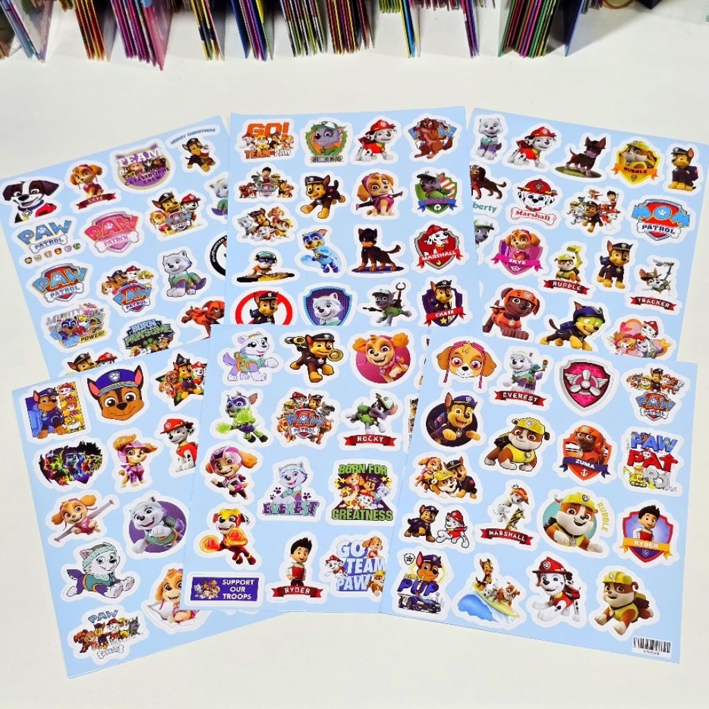 สติ๊กเกอร์ Paw Patrol ขบวนการเจ้าตูบสี่ขา การ์ตูนเด็ก น่ารักๆ แพ็ค 6แผ่น (103 ชิ้น)