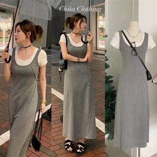 📍พร้อมส่ง📍7523 Set 2 pcs เดรสเอี๊ยมตัวยาวทรงสวย มาพร้อมเสื้อ…