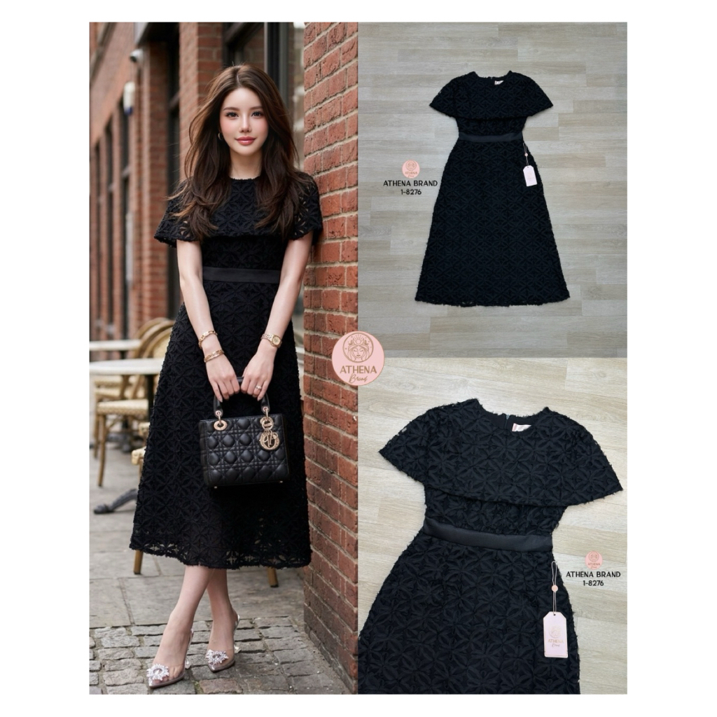 D4 งานป้าย Athena Dress เดรสยาวทรงคลุมไหล่ สำหรับผู้หญิง เสื้อผ้าแฟชั่นผู้หญิง ไซส์ S-XL