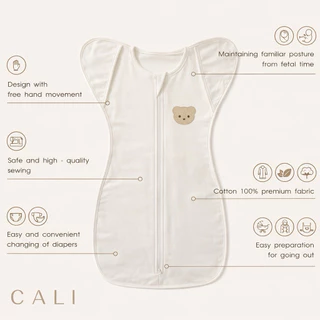 Cali-NEW​BORN​ SLEEPING​ BAG ถุงนอน ห่อตัวกันสะดุ้ง 0-3 เดือน ปักหมี🐻ผ้าCotton USA *ป้าย Cali Baby