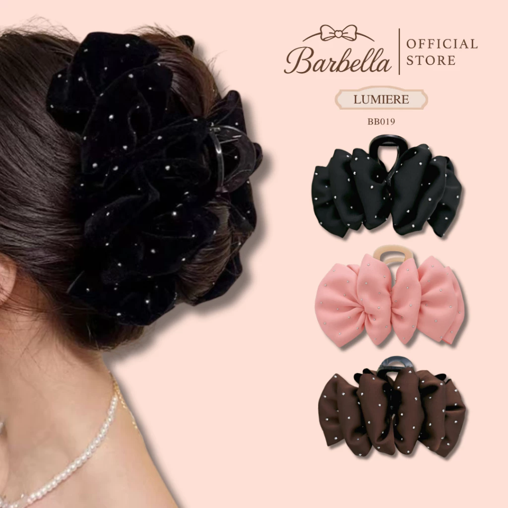 Barbella กิ๊บโบว์ติดผม ผ้าประดับกลิตเตอร์ สไตล์เรียบหรู รุ่น Lumiere (BB019)