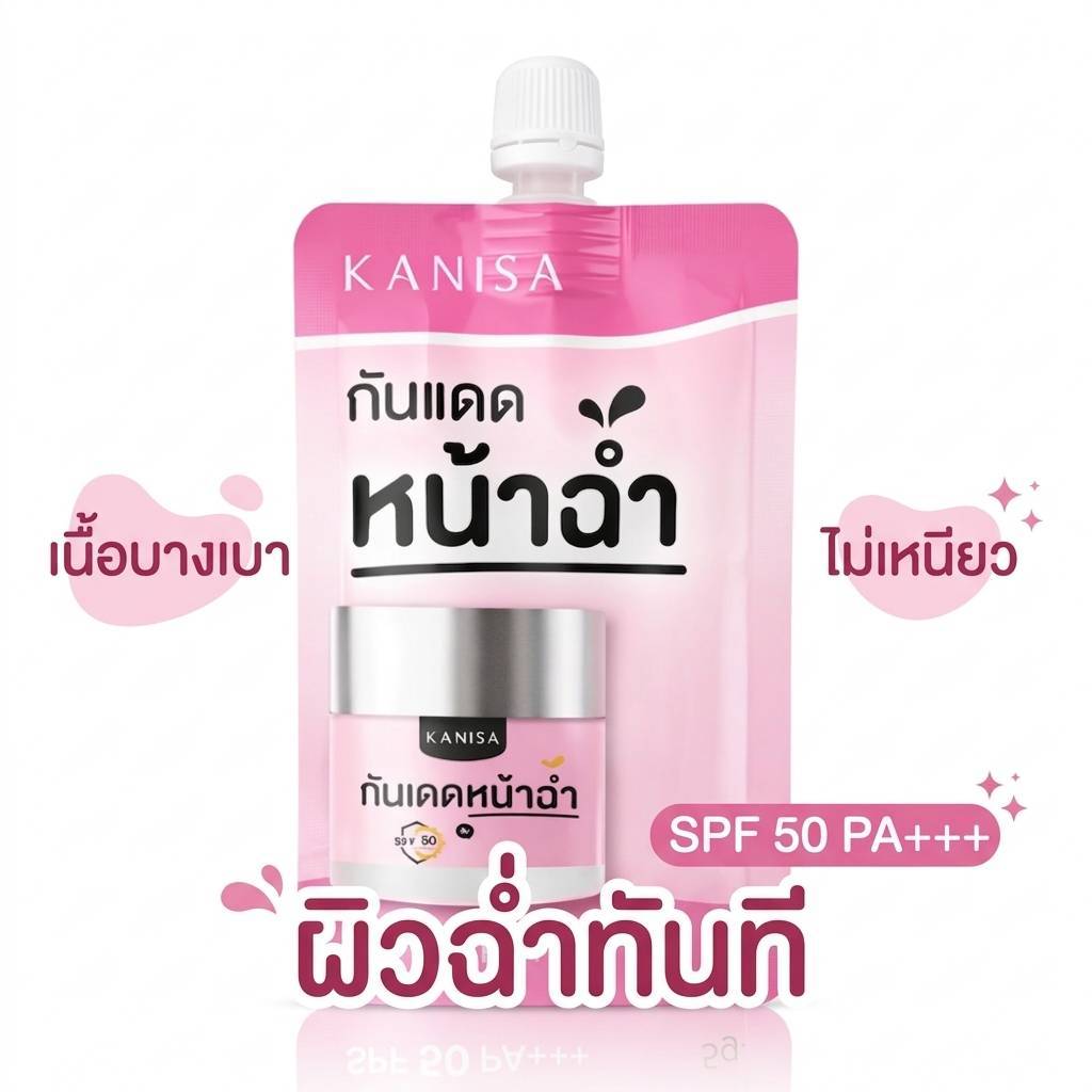 KANISA กันแดดหน้าฉ่ำ SPF50PA+++ กันแดดหน้า เนื้อบางเบา ขนาดซองพกพา 5กรัม