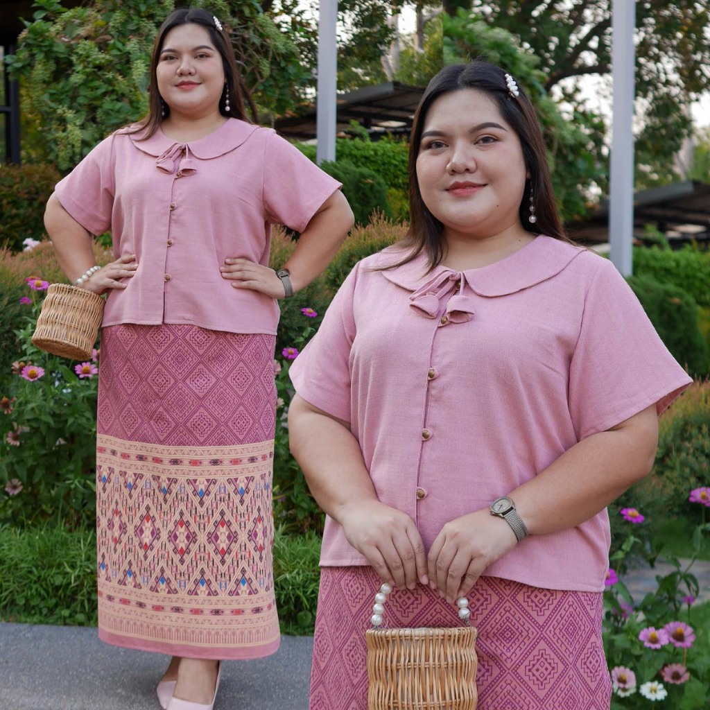 รอบอก 50 56 58 60 นิ้ว เสื้อผ้าฝ้ายเยื่อไผ่ เสื้อพื้นเมืองผุ้หญิง เสื้อพื้นเมืองแขนสั้้น