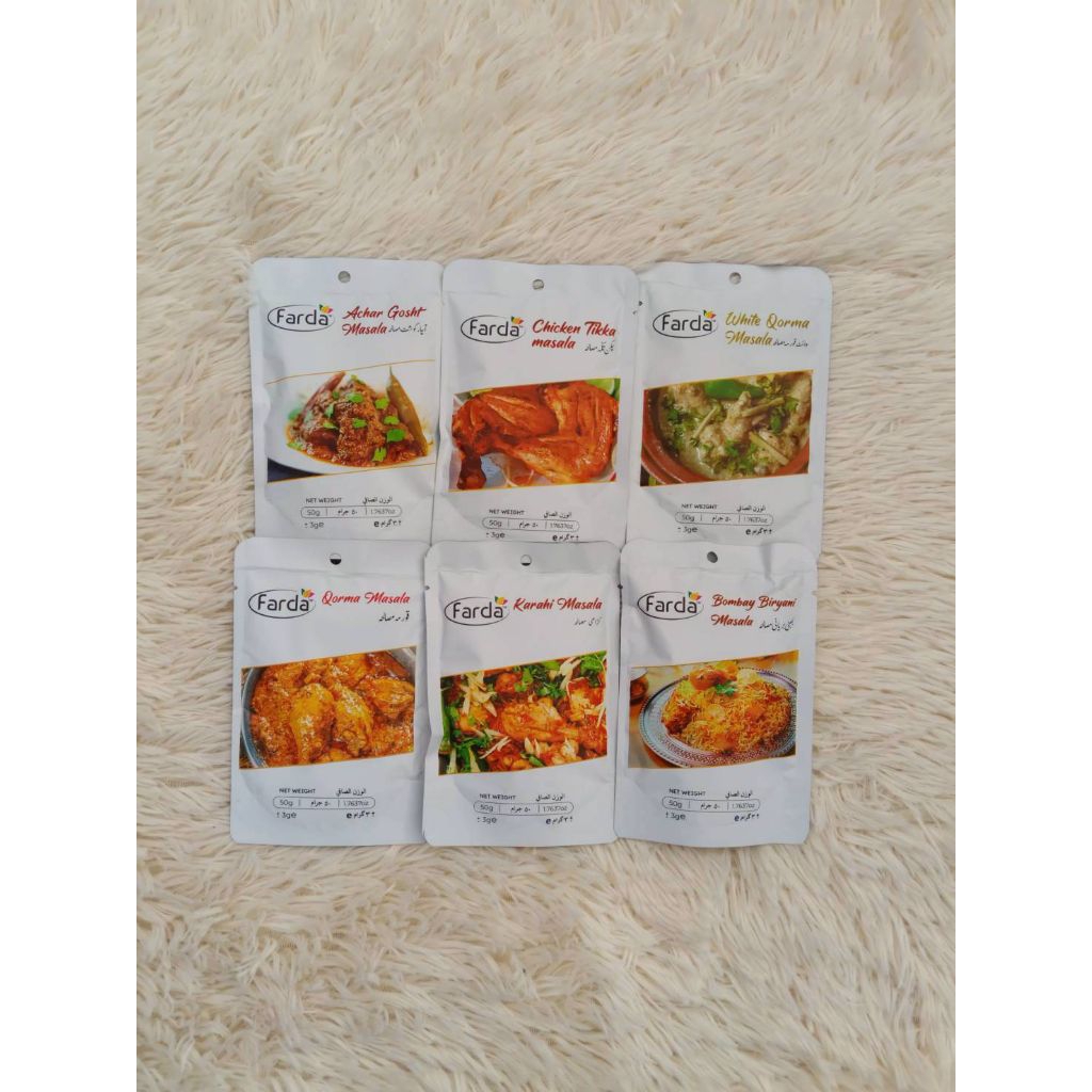 Farda Qorma Masala,Farda,Farda White Qorma Masala,Achar Gosht Masala,Bombay Biryani Masala,Farda Kar