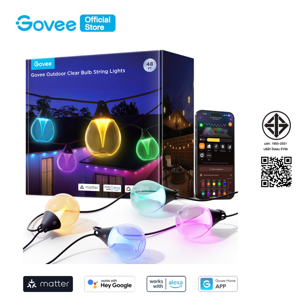 Govee RGBICW Outdoor Clear Bulb String Lights ไฟตกแต่ง