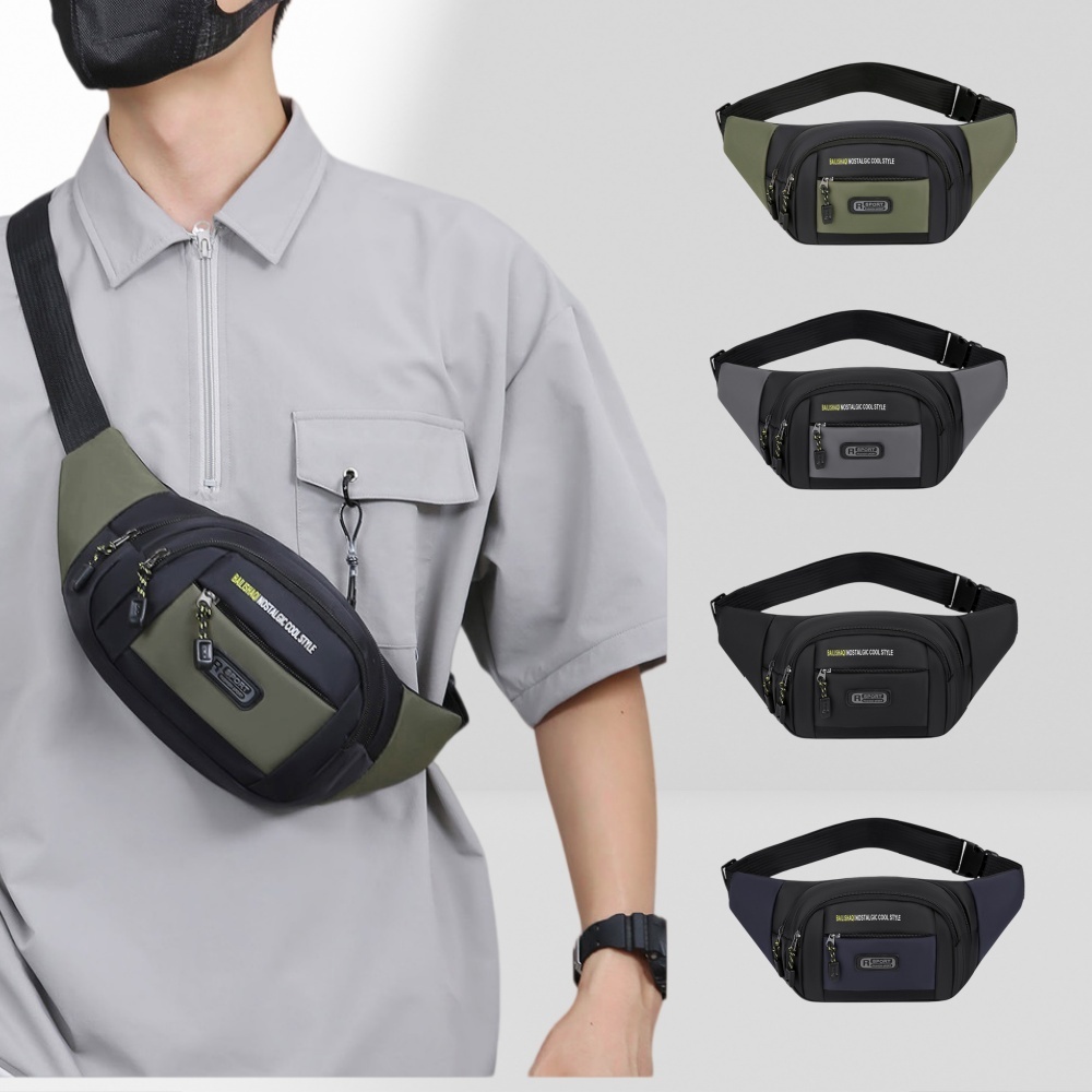 Multi Zipper Minimalist Waist Bag  Color Blocking Fashionable Crossbody Bag  Portable Work Sports Chest Bag