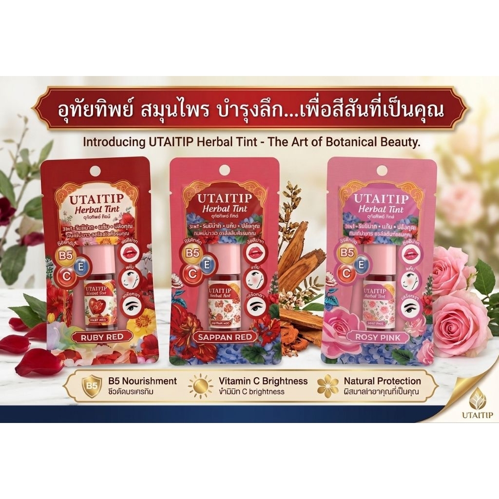 New Lot 🎯พร้อมส่ง UtaiTip Herbal Tint 3.5 g อุทัยทิพย์ เฮอร์บัลทินท์ 💋