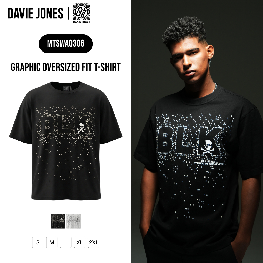 DAVIE JONES [BLK STREET] เสื้อยืดผู้ชาย Graphic Oversized Fit T-Shirt สีดำ ขาว WA0306