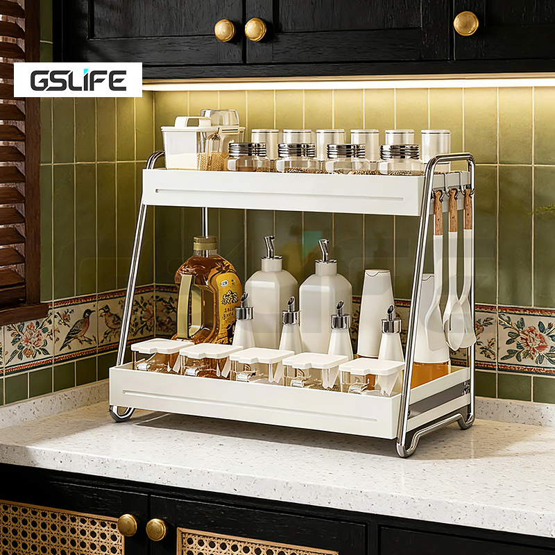 GSlife ชั้นวางเครื่องปรุง ที่วางเครื่องปรุง วางแก้ว ชั้นวางของในครัว ชั้นวางเครื่องสำอางสแตนเลส