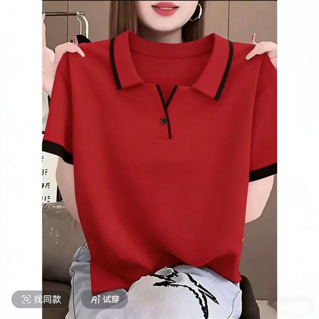 เสื้อโปโลแขนสั้นสำหรับผู้หญิง ทันสมัย ​​มีสไตล์ ใช้งานได้หลากหลาย สีพื้น ดีไซน์เก๋ไก๋ ช่วยให้ดูผอมเพรียว