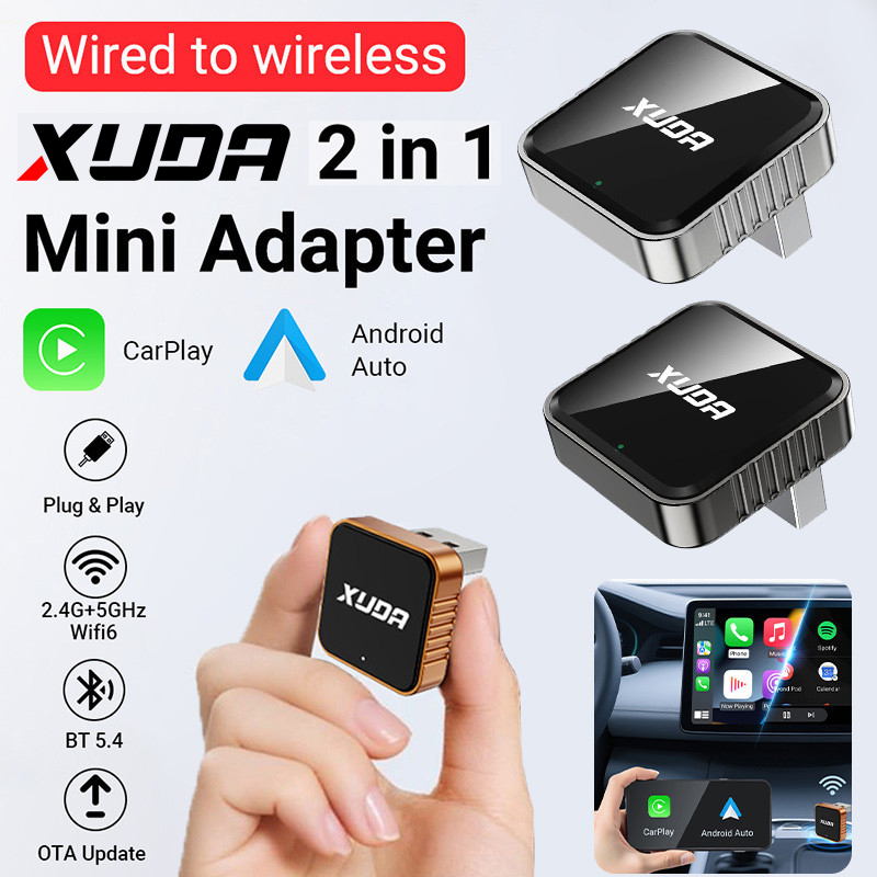 XUDA 2026 อะแดปเตอร์ CarPlay/Android Auto รองรับทั้ง IOS/Android สำหรับคนที่ชอบรถทันสมัย Plug&Play