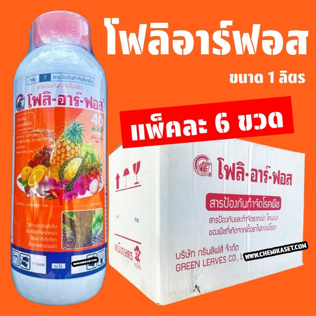 (แพ็ค 6 ขวด) โฟลิอาร์ฟอส ขนาด 1 ลิตร กรดฟอสโฟนิก ฝังเข็มทุเรียน กำจัดเชื้อรารากเน่า โคนเน่า ยอดเน่า