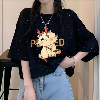 สื้อครอปสาวอวบไซส์ใหญ่ Oversize เสื้อผ้าสาวอวบ เสื้อยืดแฟชั่นผู้หญิงแบบหลวมสไตล์เกาหลี สกรีนลายวินเทจเท่ๆ กําลังฮิตใหม่