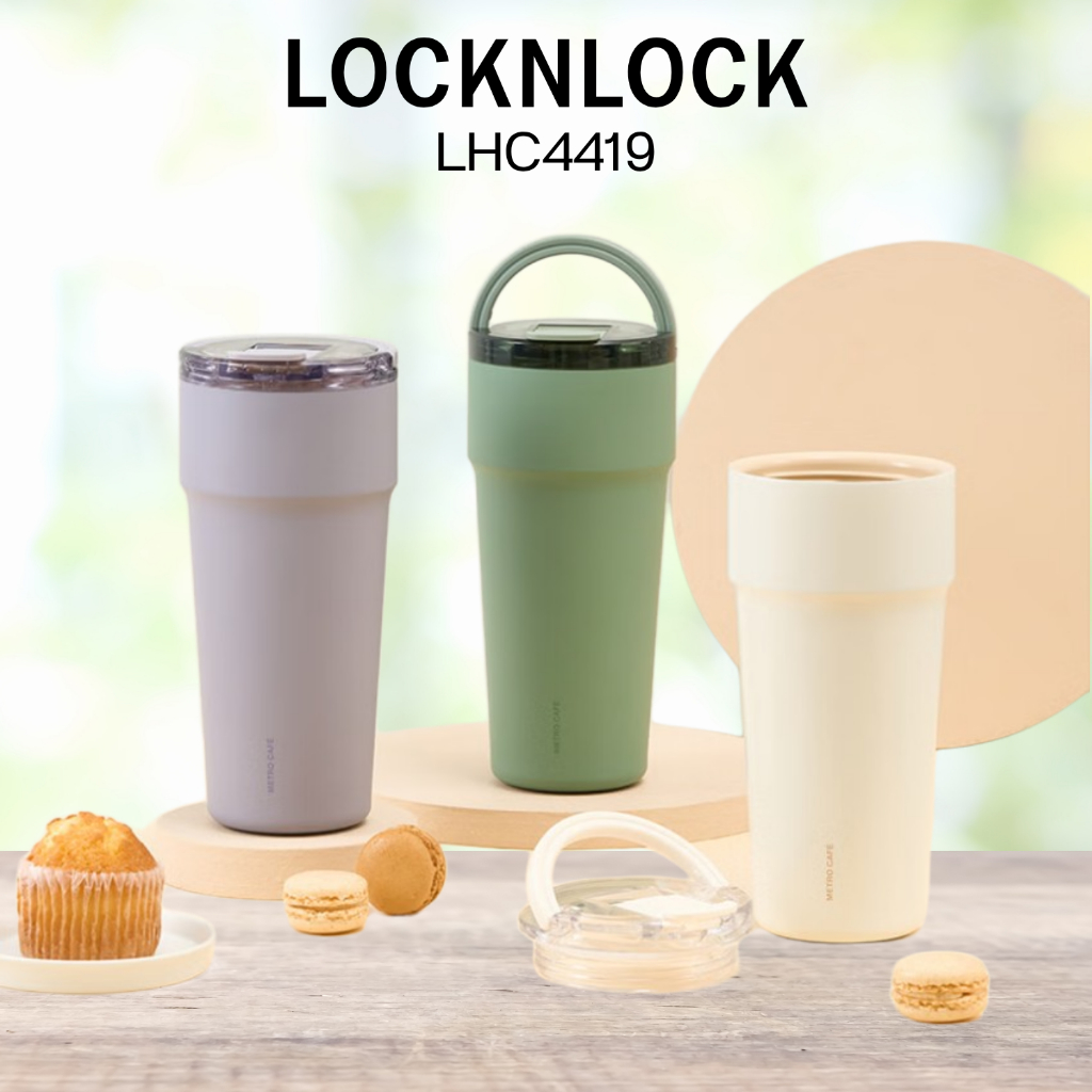 แก้วน้ำเก็บอุณหภูมิเคลือบเซรามิก พร้อมหลอด LocknLock Metro Cafe' Top Handle ความจุ 900ml. รุ่น LHC4419