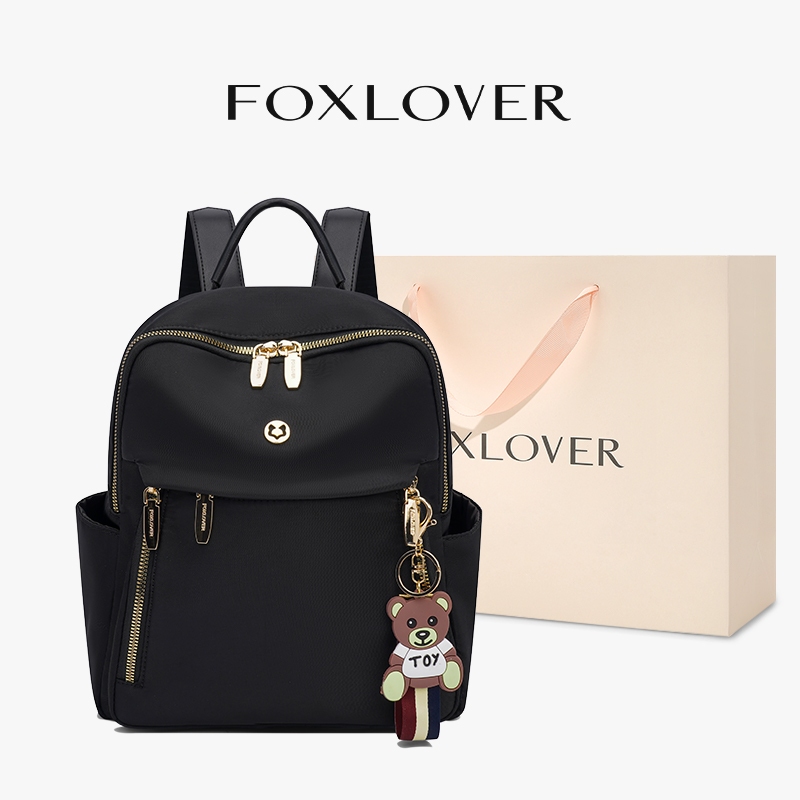 FOXLOVER กระเป๋าเป้สะพายหลังของผู้หญิง  กันขโมย เรียบง่าย ใส่แท็บเล็ต เลือกได้ในสีดำ สีคาชิ