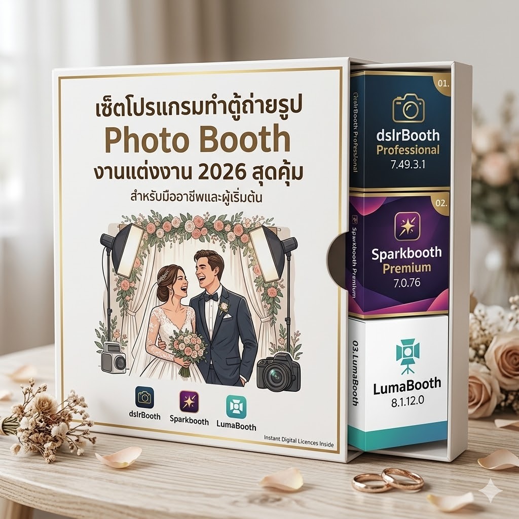 เซ็ตโปรแกรมทำตู้ถ่ายรูป Photo Booth งานแต่งงาน 2026 สุดคุ้ม (dslrBooth / Sparkbooth / LumaBooth(รองรับWindows))