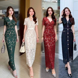 S-XXL ชุดเดรสลูกไม้ สีขาว,ชมพู,ครีม,ดำ,แดง ใส่ออกงาน,ทำบุญ,ง…