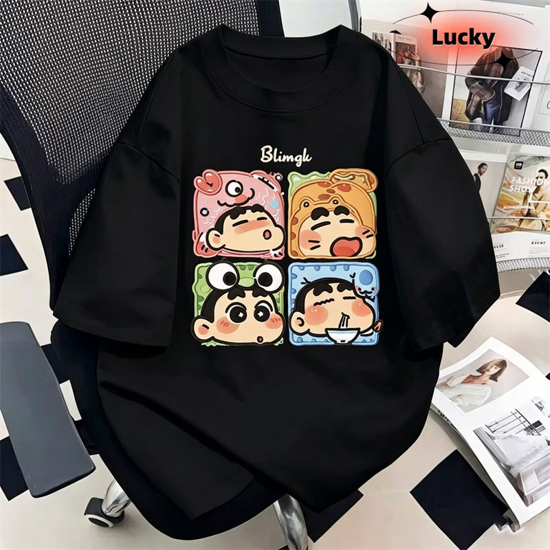 เสื้อยืดลายชินจัง｜ทรงหลวม｜คอวงกลม｜แขนสั้น｜ใส่สบาย｜ไซส์M-3XL｜ส่ง24ชั่วโมง ﻿ 4.11 ราคา ถูกที่สุด ดีลบีเคเค แกลเลอรีภาพที่ 3
