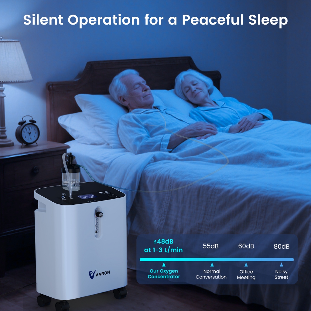 VARON 1-10L Adjustable Oxygen Concentrator 93±3% O2 Purity for Home Use 72H Continuous Operation