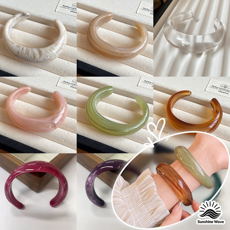 Sunshine Wave🎀สไตล์ฝรั่งเศส วัสดุเรซิน กำไลข้อมือ รุ่นกว้าง กำไลข้อมือเปิด สีพาสเทล สไตล์มินิมอล ใส่สบาย ราคาถูกที่สุด