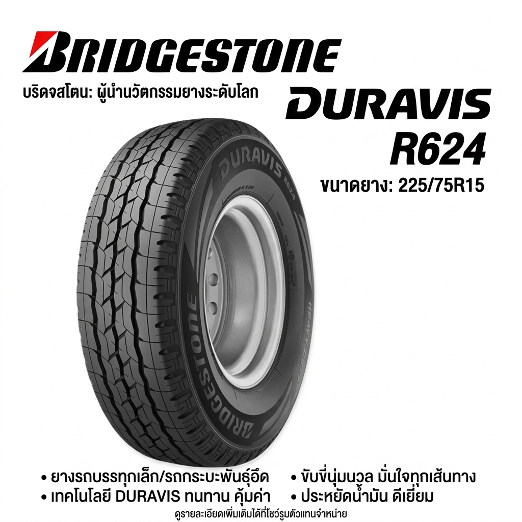 ยางรถยนต์ ขนาด 225/75R15 รุ่น DURAVIS R624 ยี่ห้อ Bridgestone 🔥ถูกที่สุด🔥