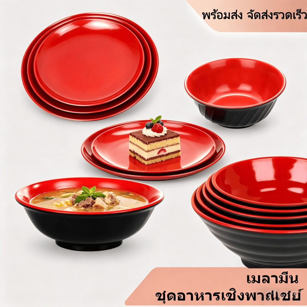 ชุดสองสี มีของพร้อมส่งในกรุงเทพฯ ชามและจานเมลามีนสำหรับร้านอาหาร จานกลม ชามข้าว ชามก๋วยเตี๋ยว ส่งเร็วทันที