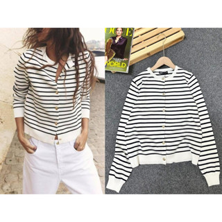ZARA Cardigan เสื้อไหมพรม ลายขวางสีขาว-ดำ ผ้ายืดได้เยอะ ผ้าน…