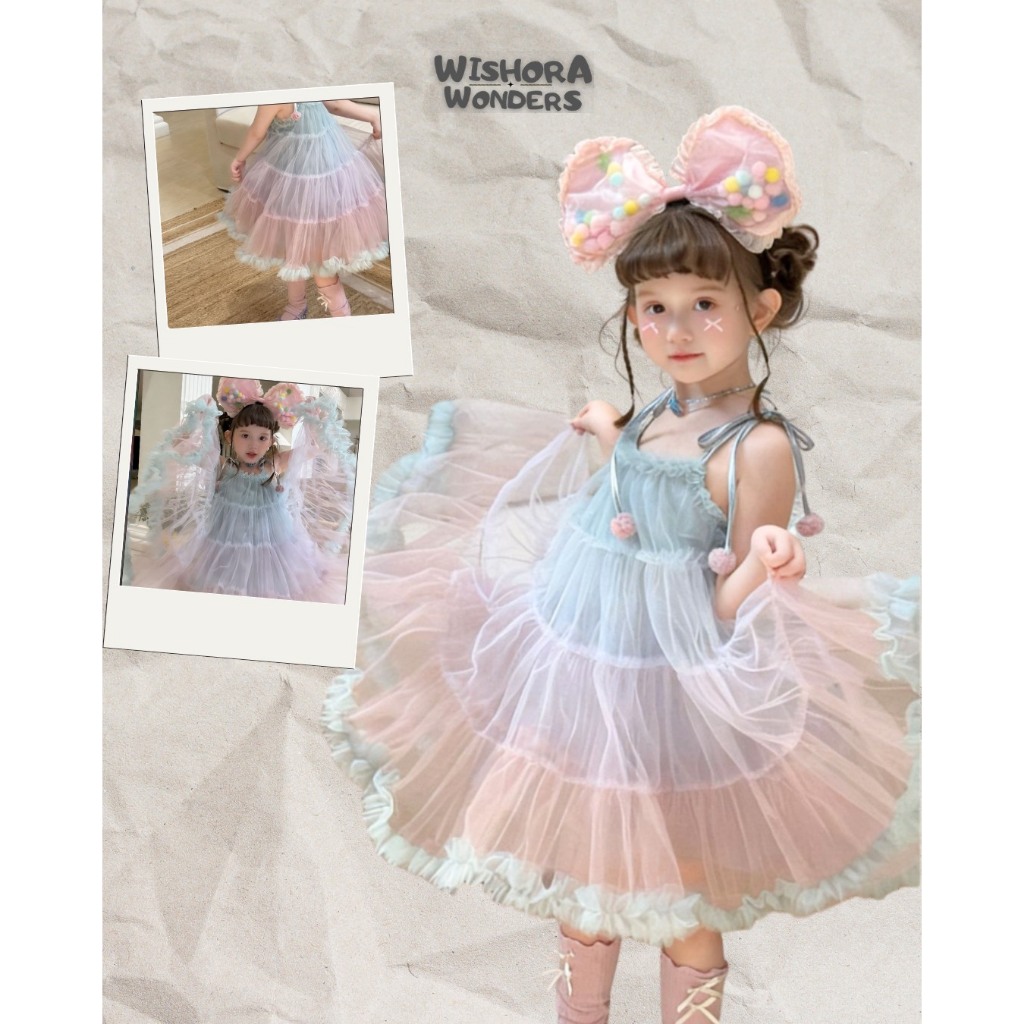 WISHORA WONDERS 26 ss DLD260209 Rainbow Princess Dress ชุดเดรสเด็กผู้หญิง เดรสเด็ก สายเกาหลี สีรุ้ง พาสเทล ใส่ออกงาน