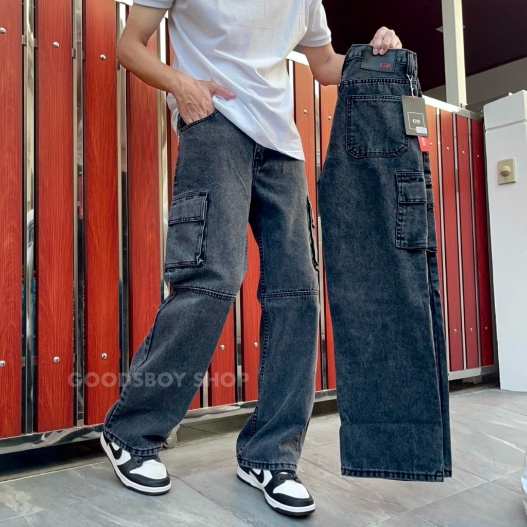 กางเกงยีนส์คาร์โก้ทรงกระบอกใหญ่9"