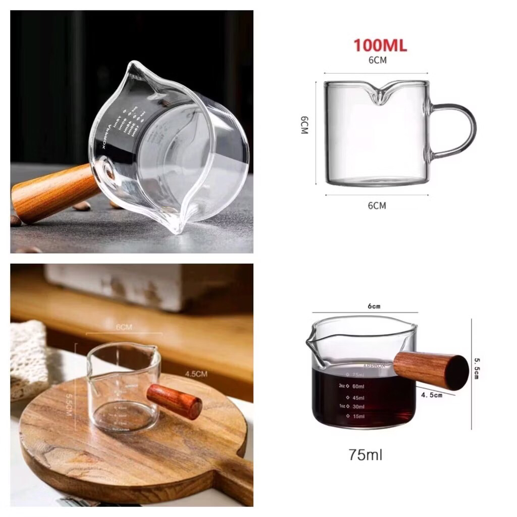 แก้วชงกาแฟ แก้วตวง 75ml แก้วตวงชงกาแฟ ถ้วยตวงชงกาแฟ ถ้วยตวงแก้ว พร้อมด้ามจับไม้ ถ้วยแก้ว Espresso cup