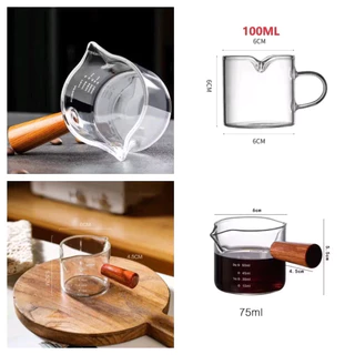 แก้วชงกาแฟ แก้วตวง 75ml แก้วตวงชงกาแฟ ถ้วยตวงชงกาแฟ ถ้วยตวงแก้ว พร้อมด้ามจับไม้ ถ้วยแก้ว Espresso cup