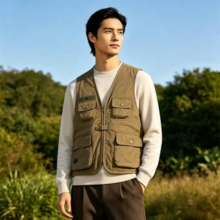 เสื้อกั๊กเดินป่า เสื้อกั๊กผู้ชาย มีซิปหน้า มีกระเป๋าหลายช่อง เสื้อกั๊ก ระบายอากาศ ใส่ได้ทั้งหญิงชา