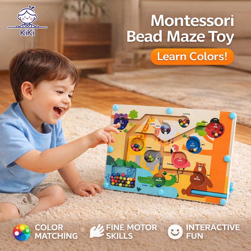 KiKi ปริศนาเขาวงกตแม่เหล็กเรียงลำดับสี ของเล่นไม้ ของเล่นแม่เหล็ก เหมาะสำหรับเด็กชายและเด็กหญิง