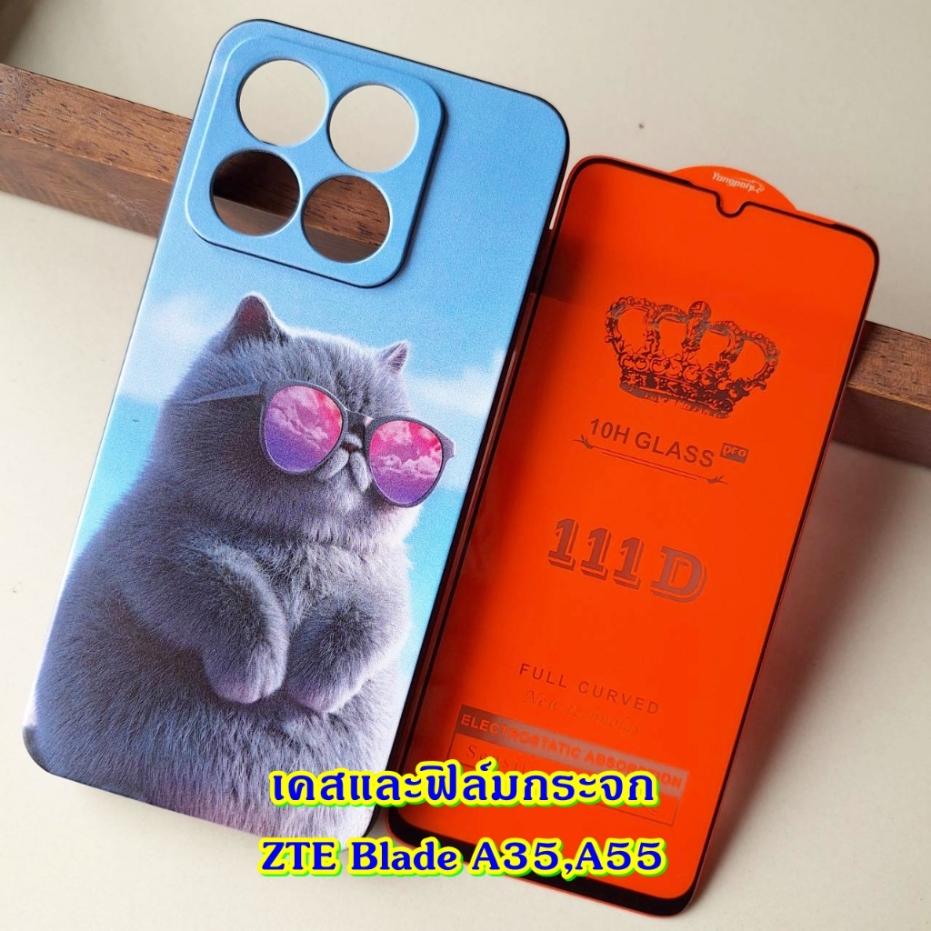 เคสสำหรับ ZTE Blade A35 , A55 เคส และ ฟิล์มกระจก กันกระแทก ปกป้องกล้อง ลายการ์ตูน เคสมือถือ case กัน
