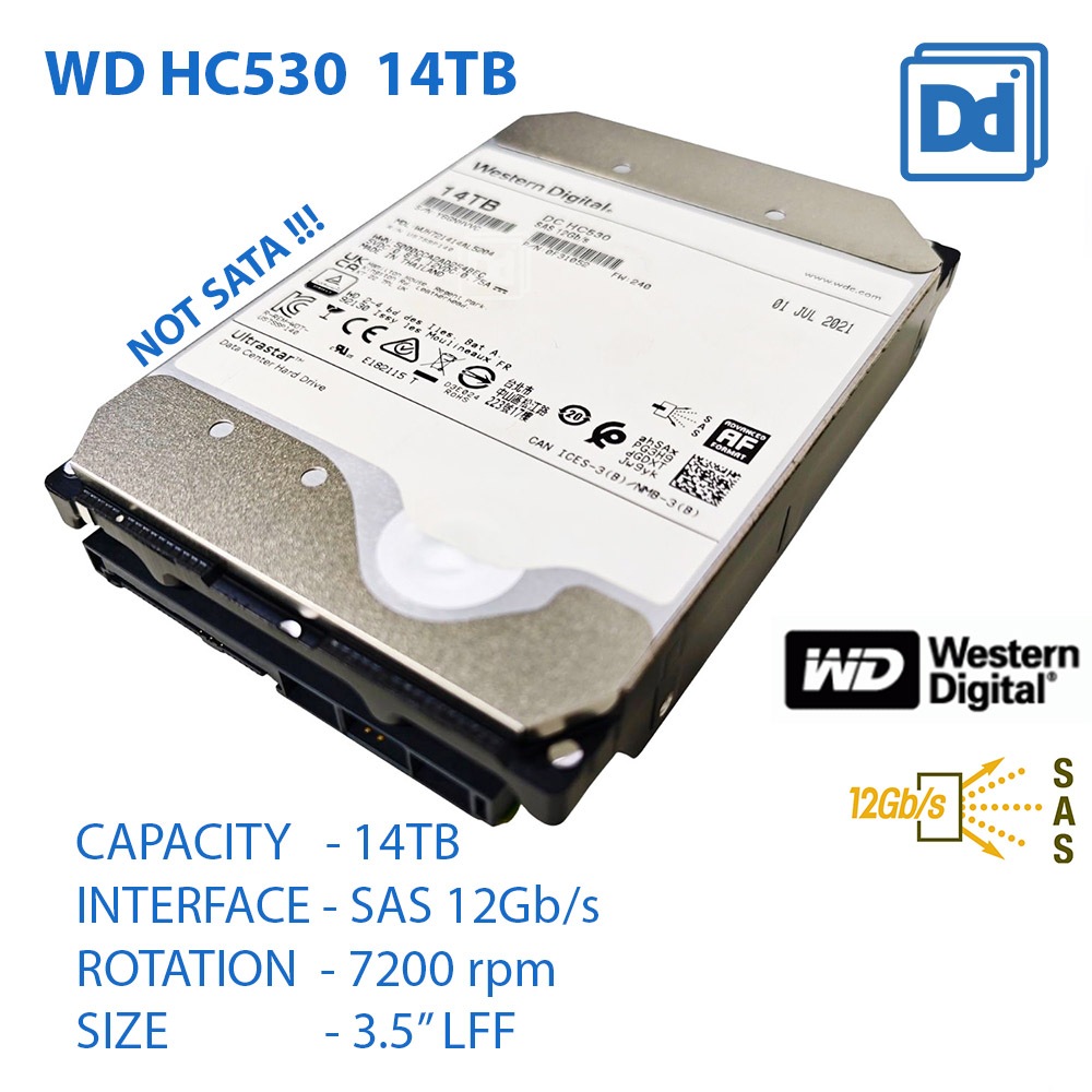 ฮาร์ดดิสก์ WD HGST HC530 8TB 14TB 7200RPM SAS 12Gbps 3.5" USED Enterprise Harddisk