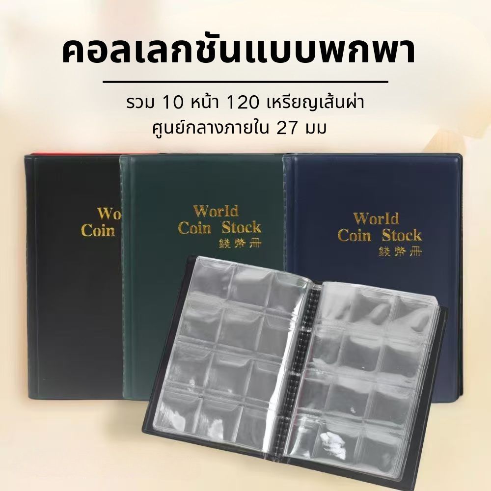 กระเป๋าสะสมเหรียญ PVC 120 ช่อง เก็บเหรียญ นามบัตร รูปภาพ ป้องกันฝุ่น กันน้ำ พร้อมส่ง