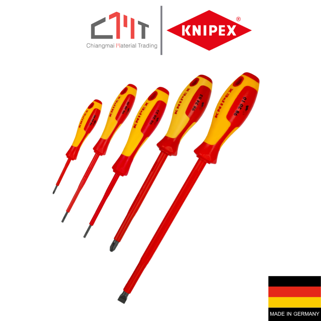 KNIPEX ไขควงกันไฟฟ้า ปากแฉก/ปากแบน VDE 1000V No.98 20 / 98 24