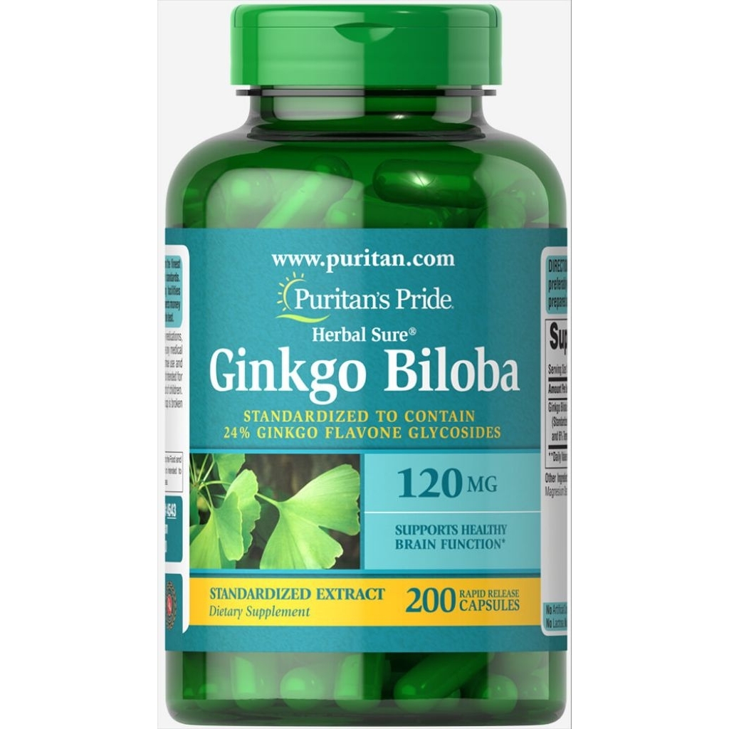 Puritan Ginkgo Biloba 120mg 200 capsules สารสกัดจากใบแป๊ะก๊วยช่วยบำรุงประสาท และความจำ