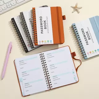 สมุดจดรหัสผ่าน A6 สมุดบันทึก Password Book ปกหนัง PU มีดัชนี A-Z จัดเก็บรหัสเว็บไซต์ อีเมล พกพาง่าย พร้อมที่เสียบปากกา